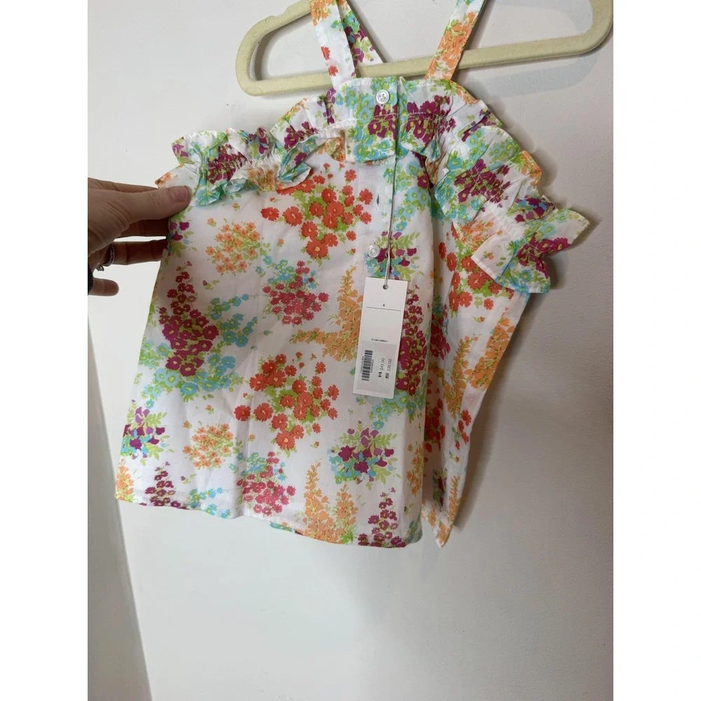 Janie And Jack Tank Top Girls 6 Multicolor Floral Ruffle Strap Camisole‎ Summer